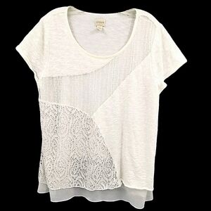 Chicos Women's 2 (12) White Knit Lace Lined Blouse
